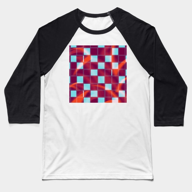 Blue and Red Square Geometric Pattern Baseball T-Shirt by OneLook